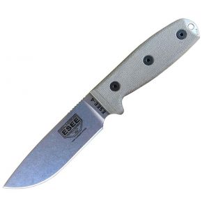 ESEE 4P-UC-MB Uncoated Fixed Blade Knife w/ Desert Tan Molded Plastic Sheath and Molle Back